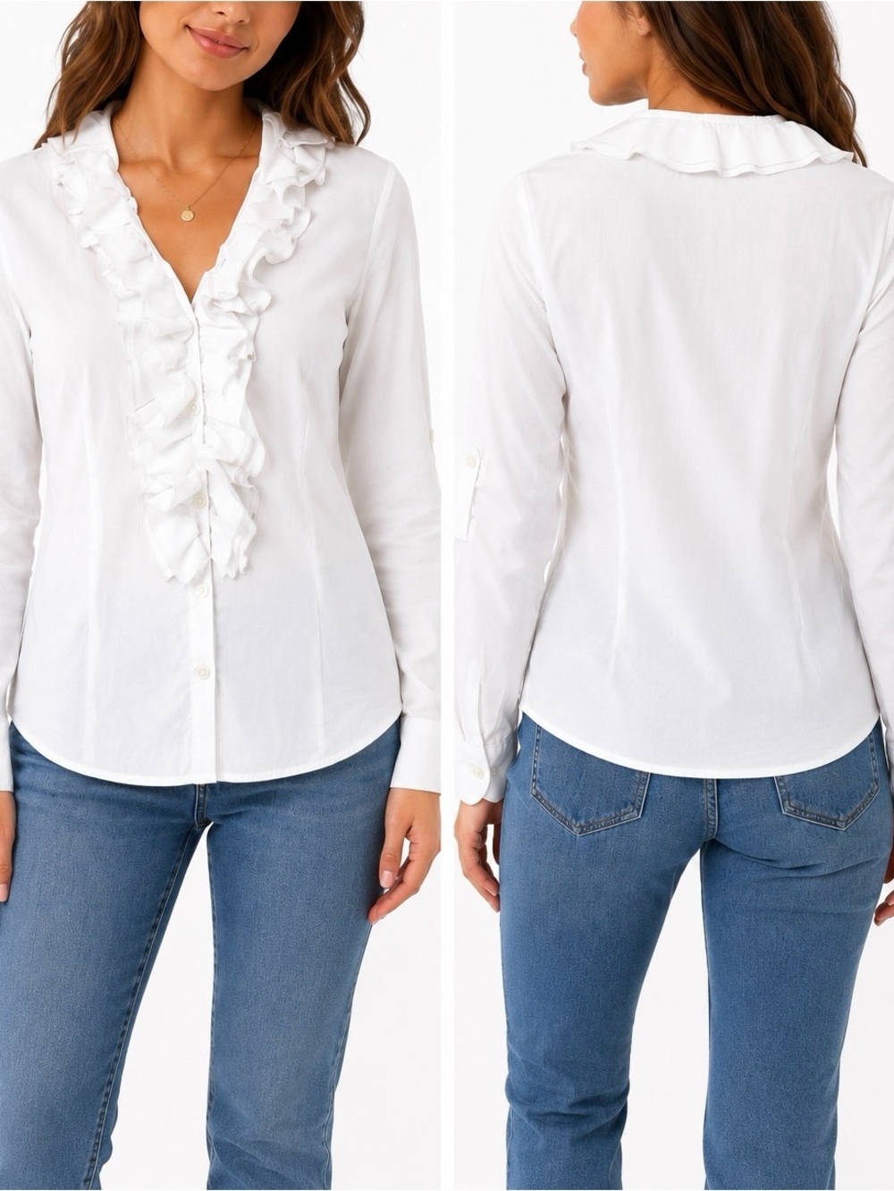 Robert Kitchen Canada White Ruffle Button Front Blouse Women’s Large